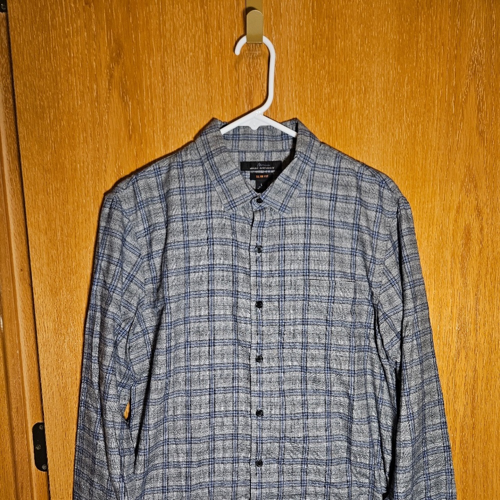Marc Anthony Flannel Shirt Men's Size L Gray-blue Like New